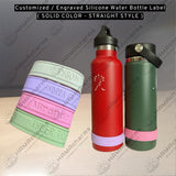 Custom Engraved Silicone Water Bottle Label -Solid Color-Straight Style-Custom Silicone Bottle Name Tag, Custom Name Tag for Water Bottle