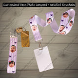 Custom Photo Lanyard+Photo Wristlet Keychain, Personalized ID Badge Holder, Cut Out Face Photo, Kids Portrait, Dog, Cat, Pet Landyard