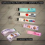 Custom Photo Lanyard+Photo Wristlet Keychain, Personalized ID Badge Holder, Cut Out Face Photo, Kids Portrait, Dog, Cat, Pet Landyard