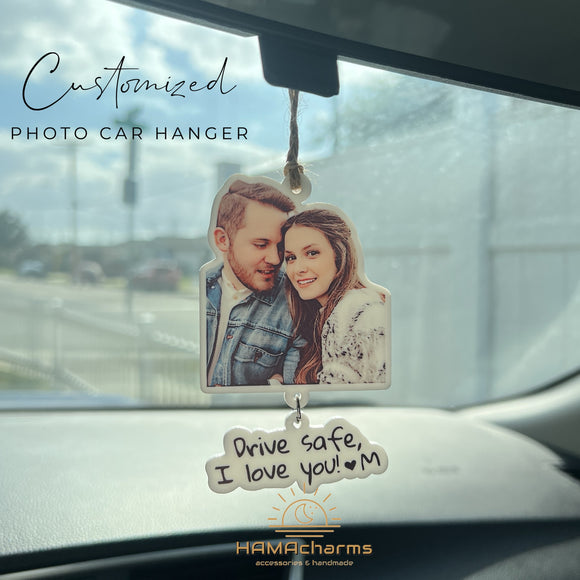 Custom Car Photo Ornament, Rear View Mirror Photo Hanger, Car Photo Hanger, Couple Photo Hanger, Gift for Dad, Mom, Couple, Wedding Gift