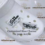 Acrylic Customized Groom and Bride Shoe Charms / Wedding Date/ Mr & Mrs Wedding Shoe Charms / SET OF 2 PCS