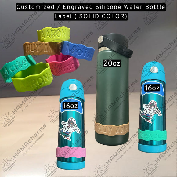 Customized-Engraved SOLID COLOR Silicone Water Bottle Label, Custom Silicone Bottle Name Tag, Engraved Name Label Water Bottle, Custom Name Tag for Water Bottle.
