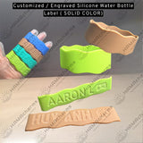 Customized-Engraved SOLID COLOR Silicone Water Bottle Label, Custom Silicone Bottle Name Tag, Engraved Name Label Water Bottle, Custom Name Tag for Water Bottle.