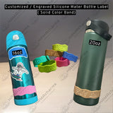 Customized-Engraved SOLID COLOR Silicone Water Bottle Label, Custom Silicone Bottle Name Tag, Engraved Name Label Water Bottle, Custom Name Tag for Water Bottle.