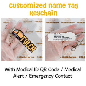 Customized Name Tag Keychain with Name/ Bag Tag/ Bag Name Tag/ Backpack Name Tag with Medical Alert, Emergency Contact, Medical ID QR Codes