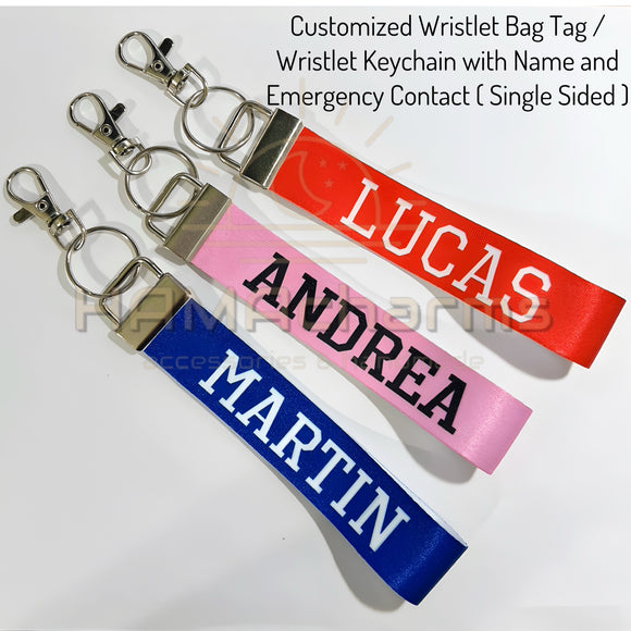 Customized Name and Contact Info Wristlet Keychain/ Personalized keychain/Ermegency Keychain/If lost please call/Safety keychain Kids Adults