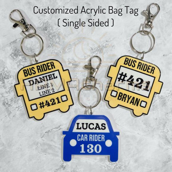 Personalized Bus Rider Bag Tag, Car Rider Bag Tag, Bus Rider Keychain, Back to School, Bus Rider Backpack Tag, Bus Rider Backpack Keychain